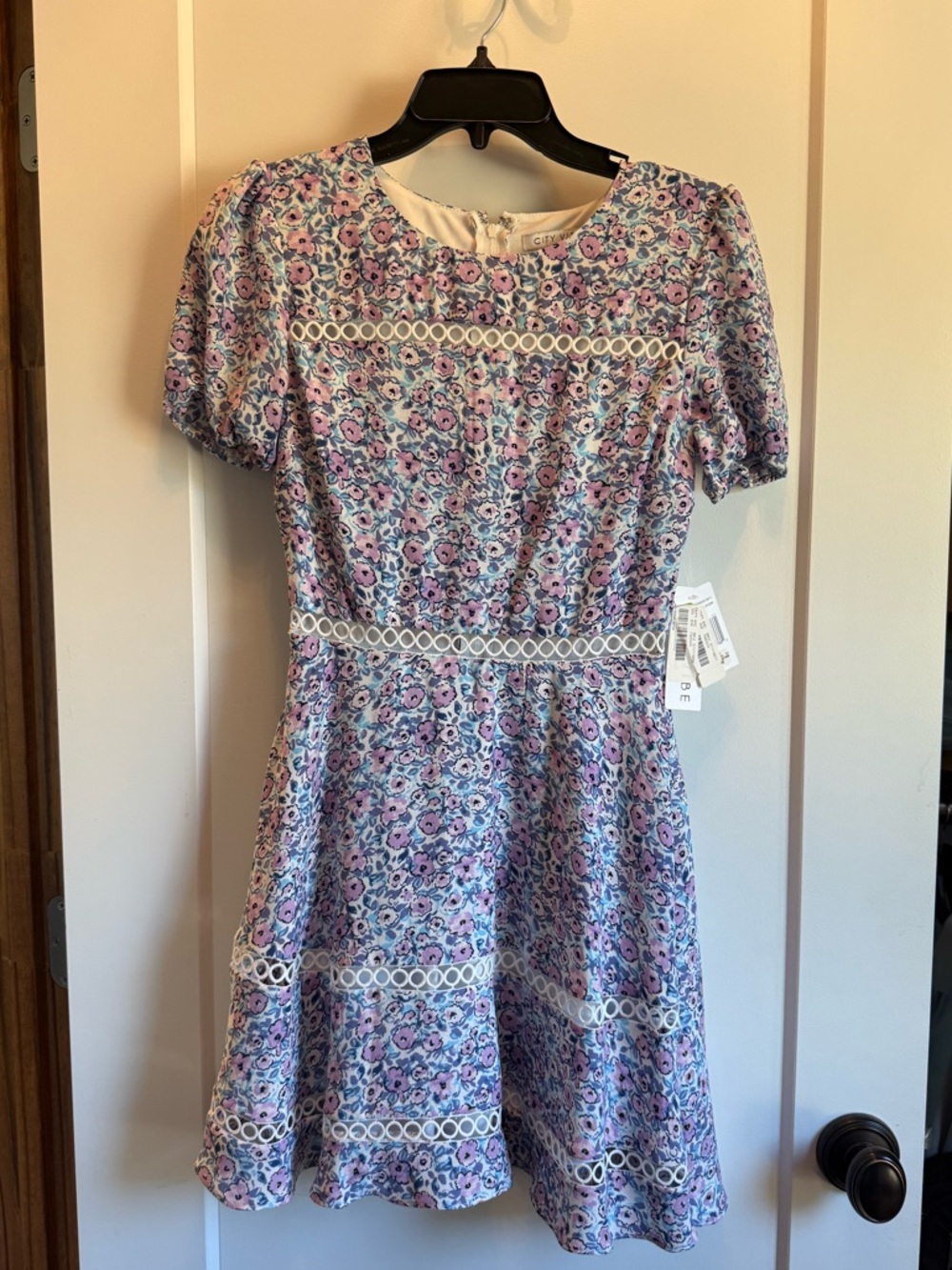 Dillards Floral Lace-Trim Dress in Lavender and Pink